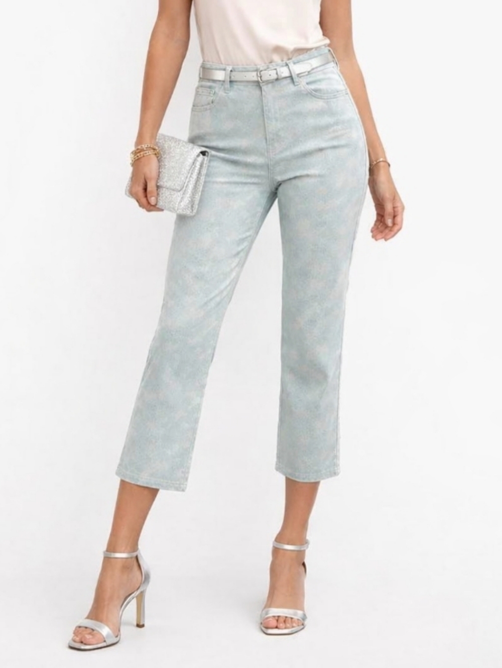 Jennifer Lopez Mint Floral Lace Print Women’s Cropped Dressy Jeans 10